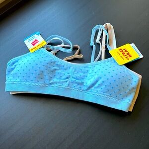 Hanes 3-pack girls bra, size S, brand new w tags NWT, colors blue, beige, white